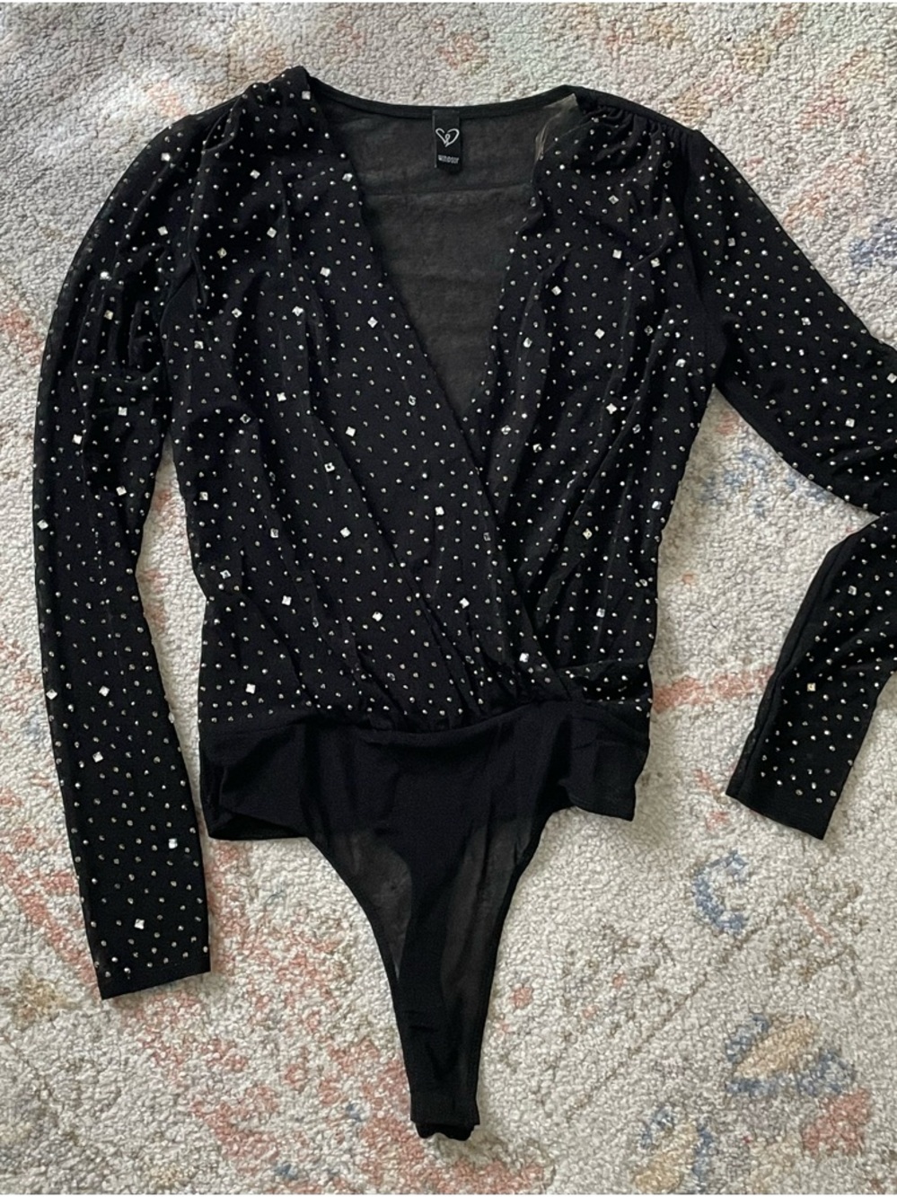 Windsor Black Rhinestone Wrap-Front Bodysuit